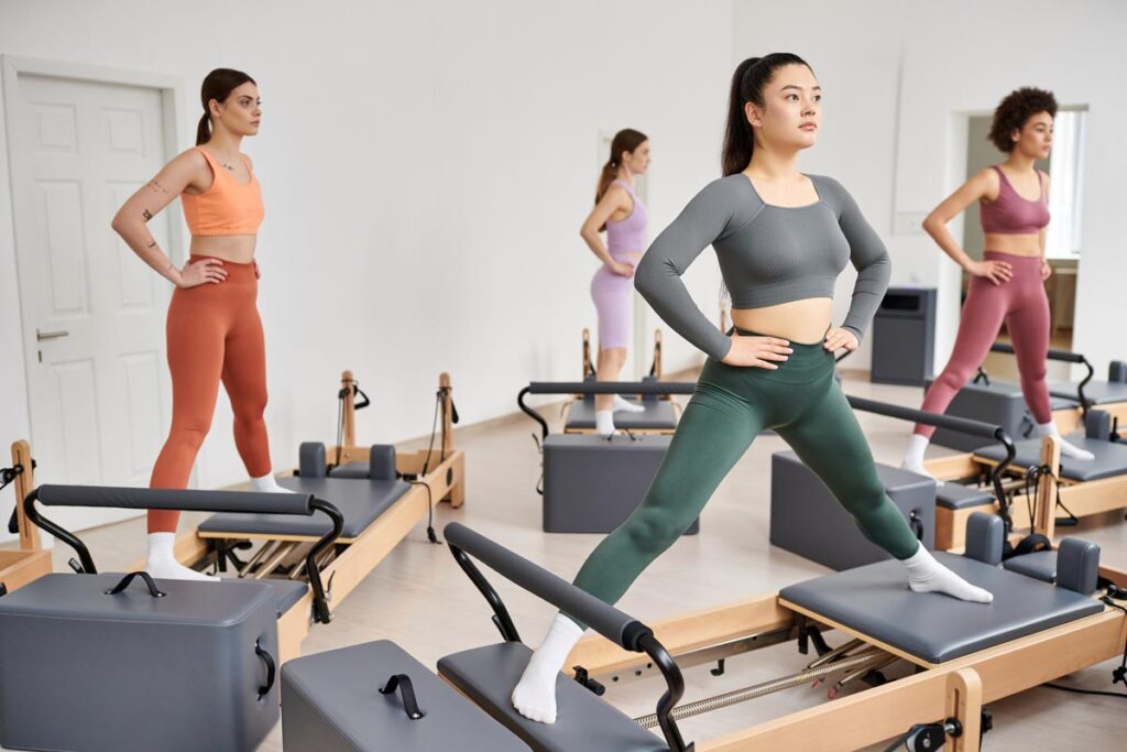 Group sporty women exercising